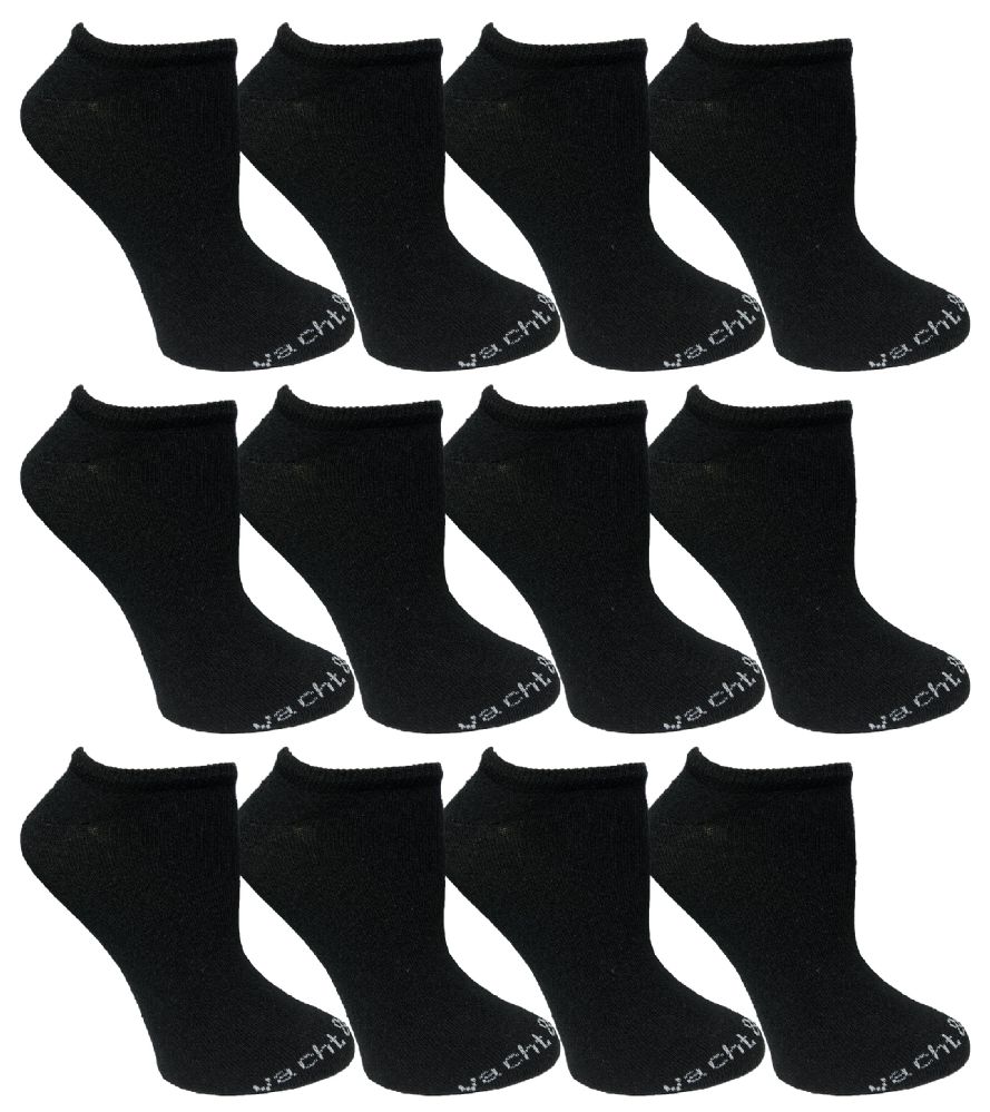 Wholesale Footwear Yacht & Smith Womens 97% Cotton Low Cut No Show Loafer Socks Size 9-11 Solid Black Bulk Buy