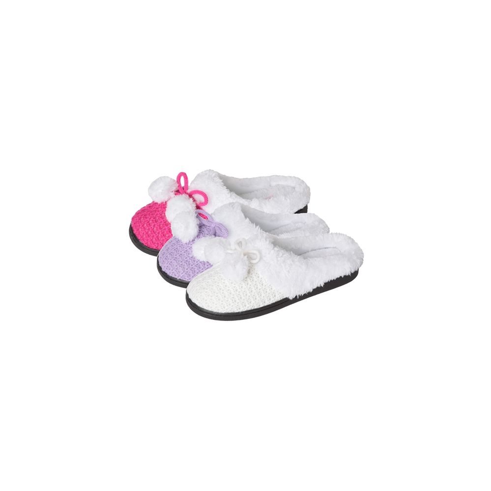 Wholesale Footwear Girls Knit Pom Pom Slipper