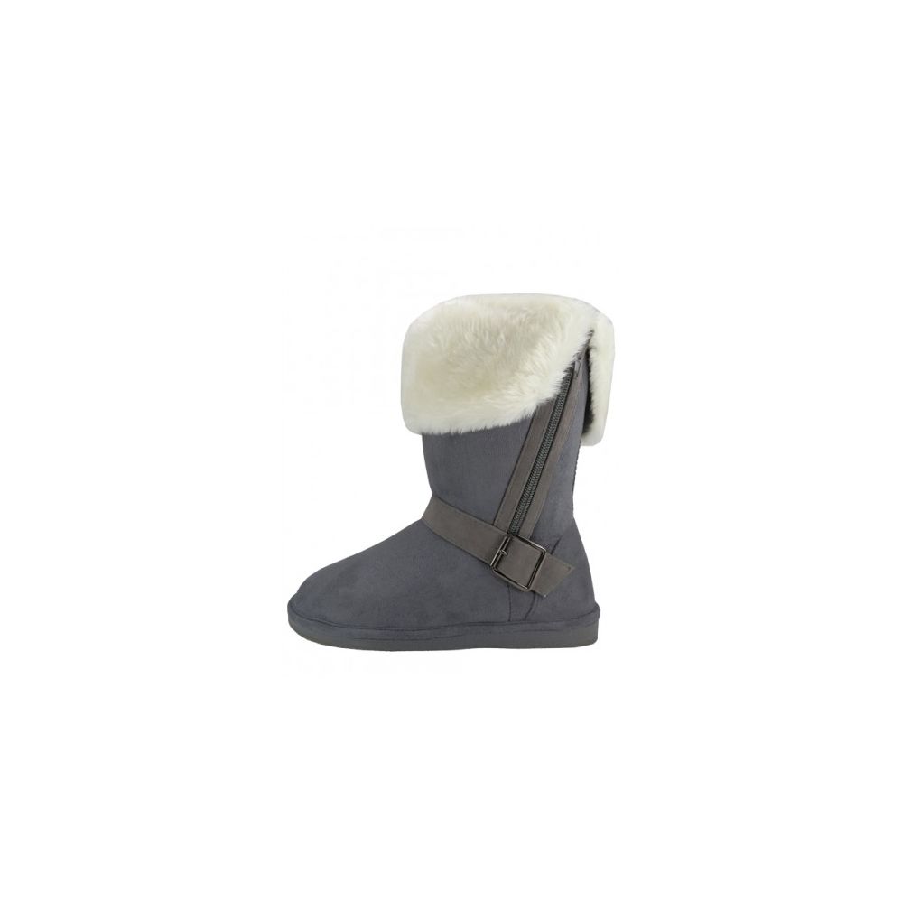 Wholesale Footwear Women's Winter Boots With Faux Fur Lining And Side Zippe In Grey