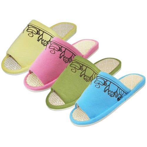 Wholesale Footwear Women's Open Toes Tea Cup Embroidered House Slippers
