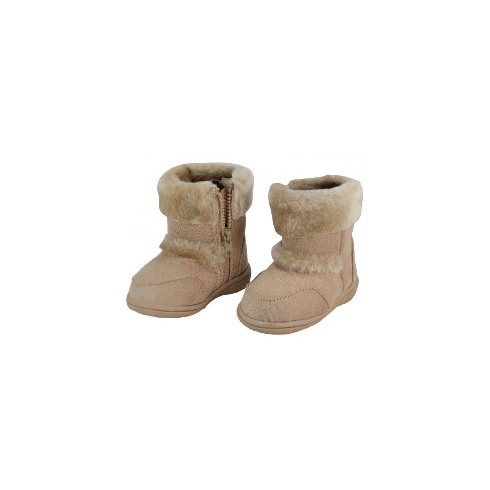 Wholesale Footwear Child's Winter Boots With Faux Fur Lining And Side Zipper In Beige