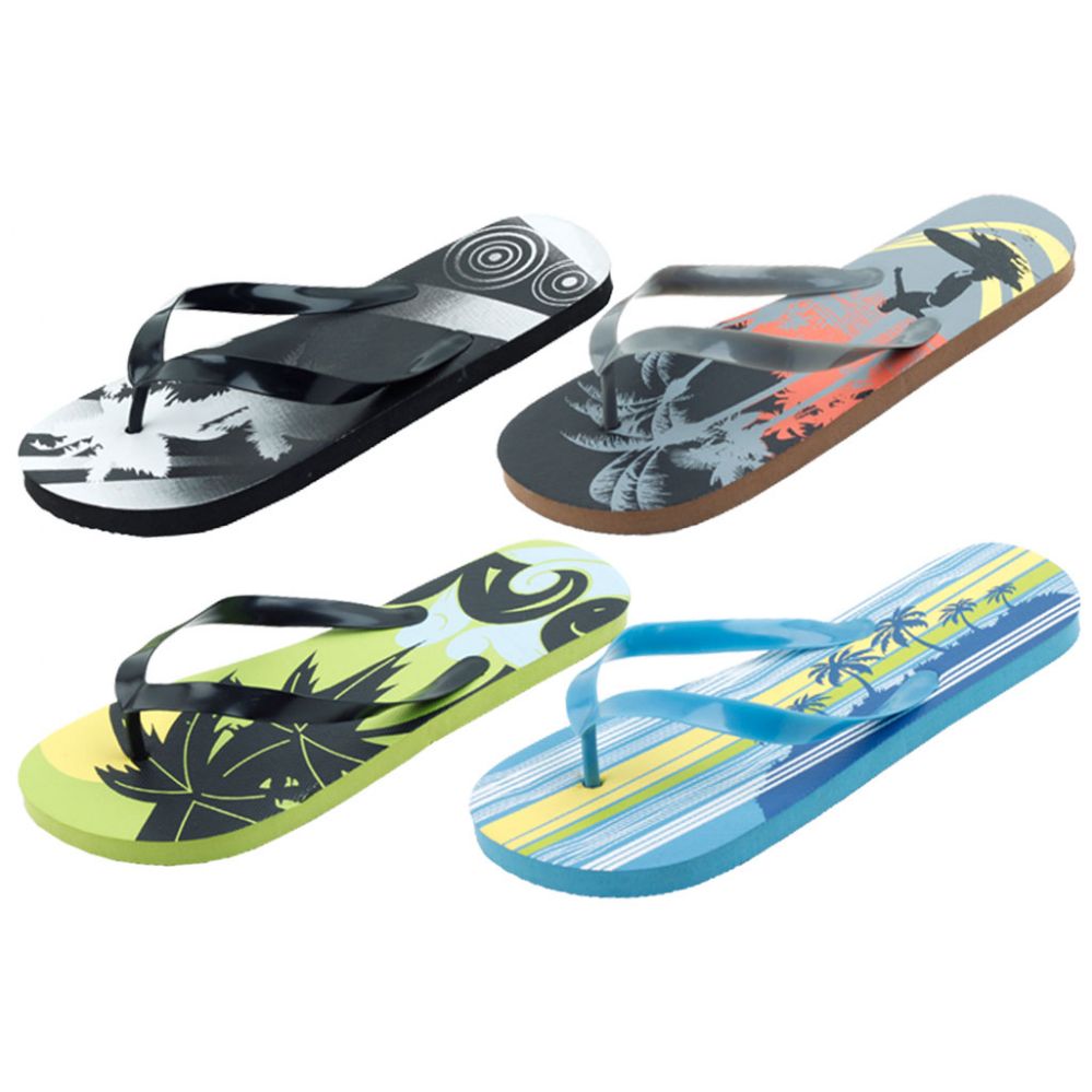 Wholesale Footwear Mens Beach Flip Flops Assorted Prints And Sizes