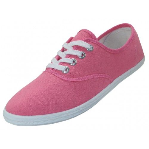 Wholesale Footwear Women's Lace Up Casual Canvas Shoes Pink Color