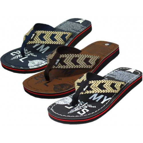 Wholesale Footwear Men's Printed Fabric Thong Sandals