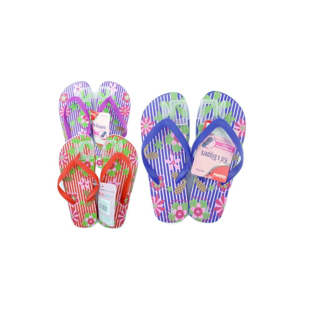 Wholesale Footwear Girl's Floral Print Flip Flop