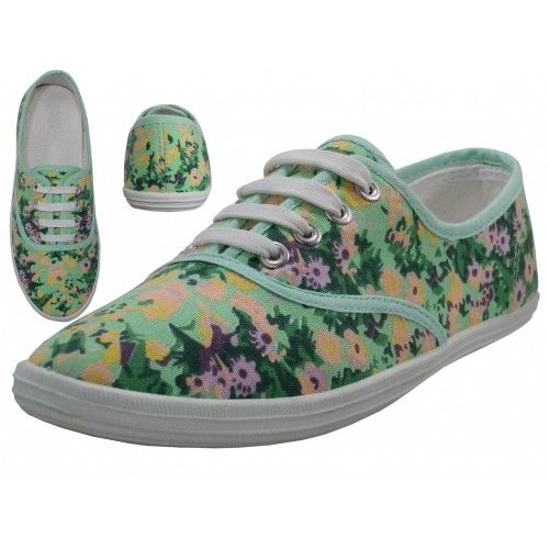 Wholesale Footwear Women's Casual Print Canvas Lace Up Shoes In Daisy Floral Print