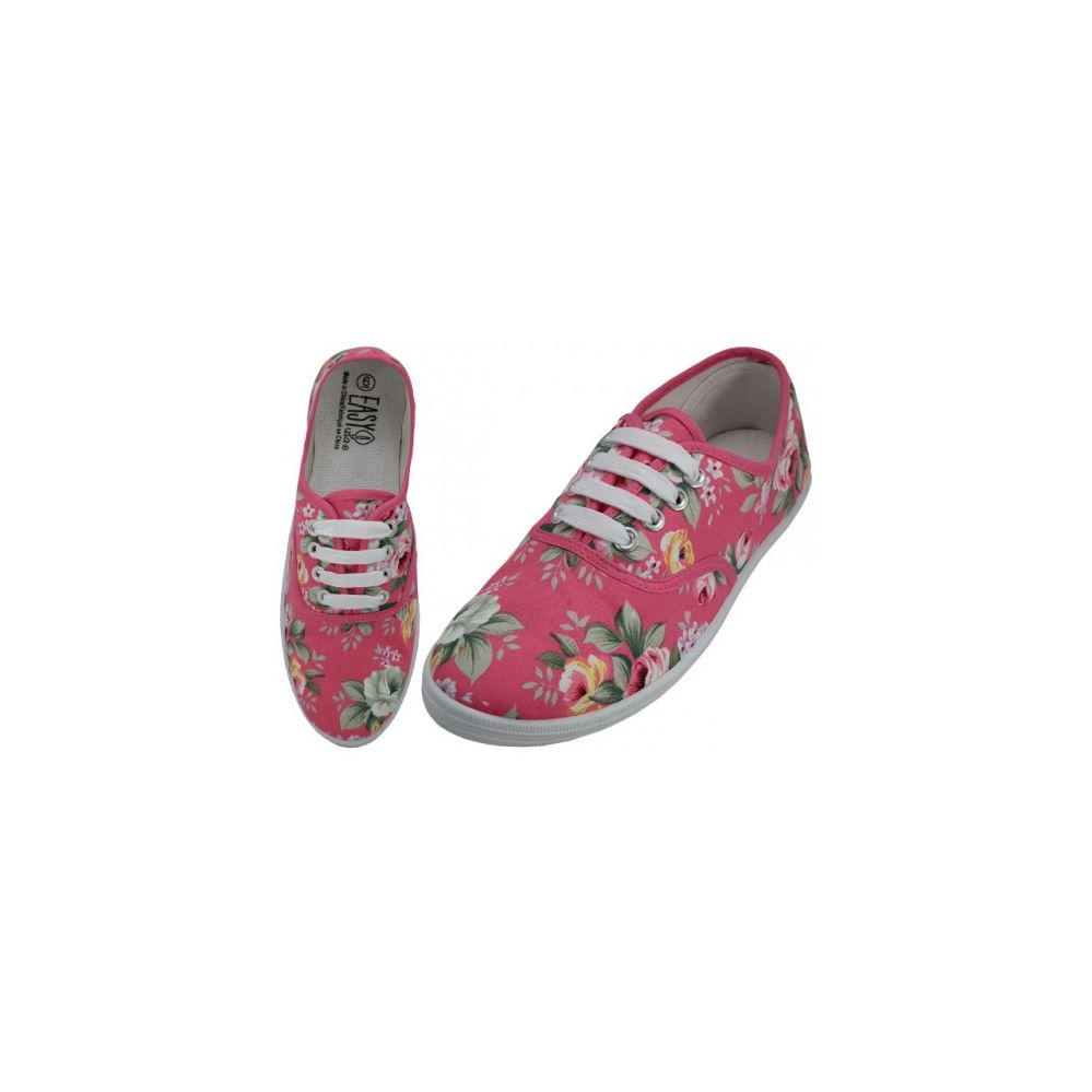 Wholesale Footwear Women's Canvas Lace Up Shoes In Fuchsia Floral Print