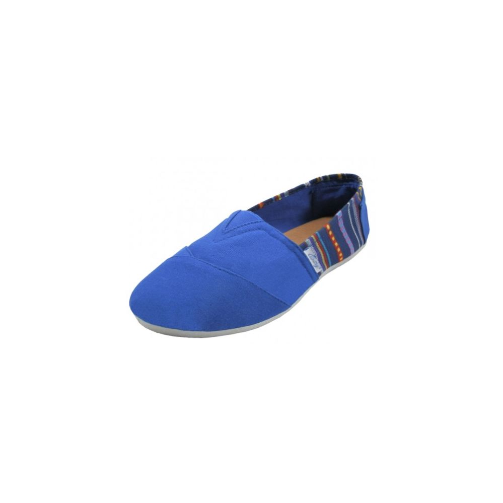 Wholesale Footwear Ladies Tom Like Canvas Flat -With Indian Print Navy Color Only
