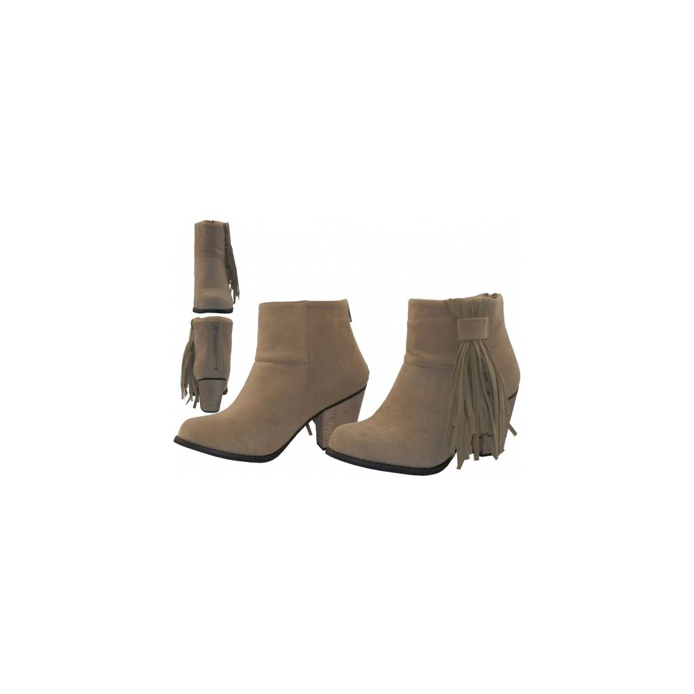 Wholesale Footwear Women's Suede Side Fringe Ankle High Boots