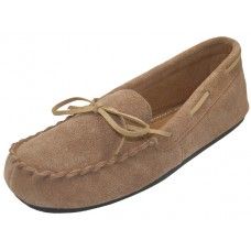 Wholesale Footwear Women's Insulated Leather Upper Moccasin House Slippers In Beige Sizes 6-10