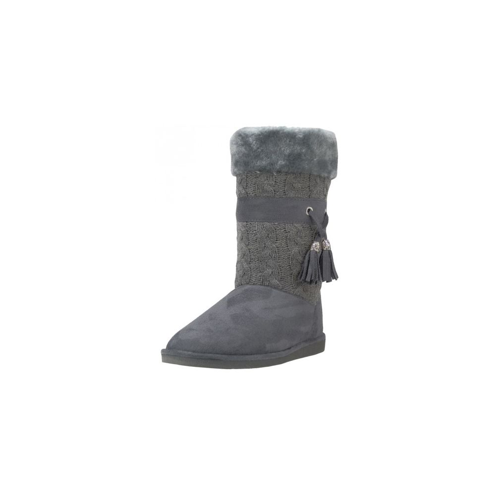 Wholesale Footwear Women's Microfiber Knitts Faux Fur Lining With Tassel Winter Boots In Gray
