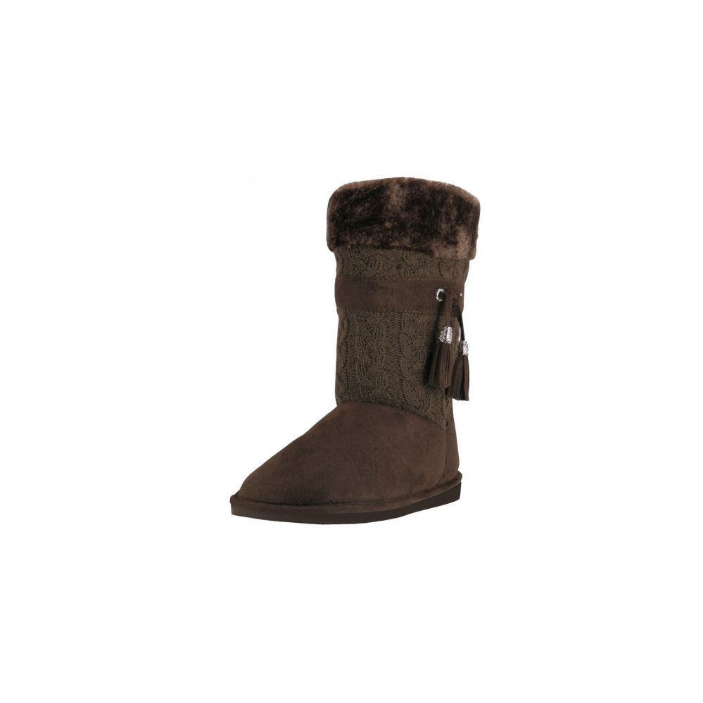 Wholesale Footwear Women's Microfiber Knitts Faux Fur Lining With Tassel Winter Boots In Brown
