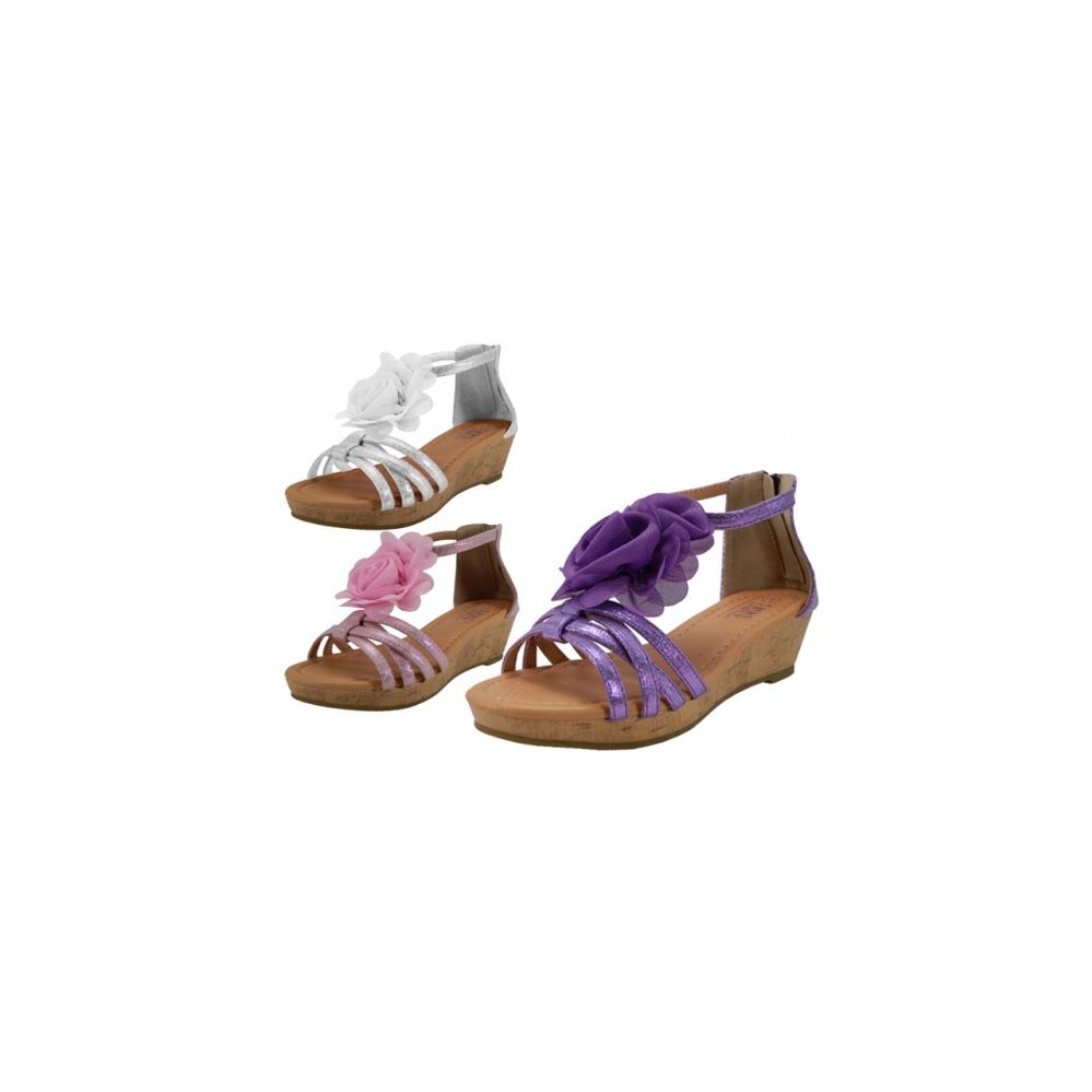 Wholesale Footwear Wholesale Girl's Wedges Silk Mesh Flower Top Sandals