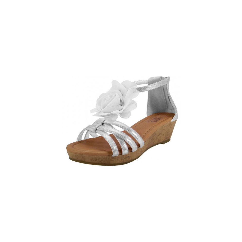 Wholesale Footwear Youth's Wedge Sandals With Silk Flower Top