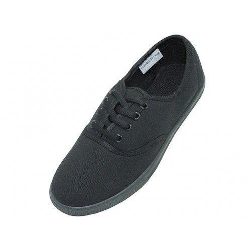 Wholesale Footwear Youth's Lace Up Casual Canvas Shoes All Black
