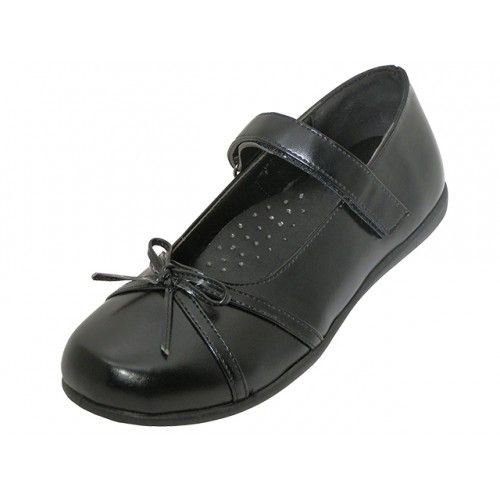 Wholesale Footwear Big Girls Pu Upper Butterfly Bow Tie Mary Jane Black School Shoes In Black