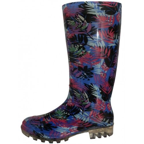 Wholesale Footwear Women's 13.5 Inches Rubber Rain Boots In Tropical Leaf Print Sizes 6-11