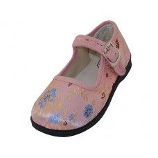 Wholesale Footwear Girls' Satin Brocade Plum Flower Upper Mary Janes Shoe - Pink Color Only