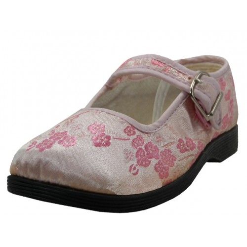 Wholesale Footwear Youth's Satin Brocade Plum Flower Upper Mary Janes Shoes In Pink