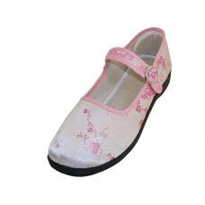 Wholesale Footwear Women's Satin Brocade Mary Jane Shoes In Pink Sizes 5-10
