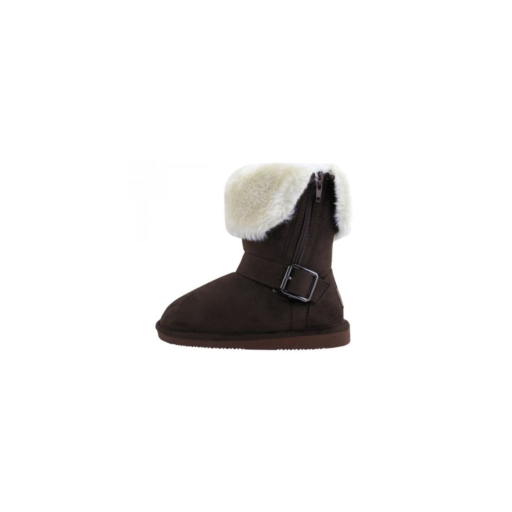 Wholesale Footwear Youth's Micro Suede Foldover Boots With Faux Fur Lining And Side Zipper In Brown