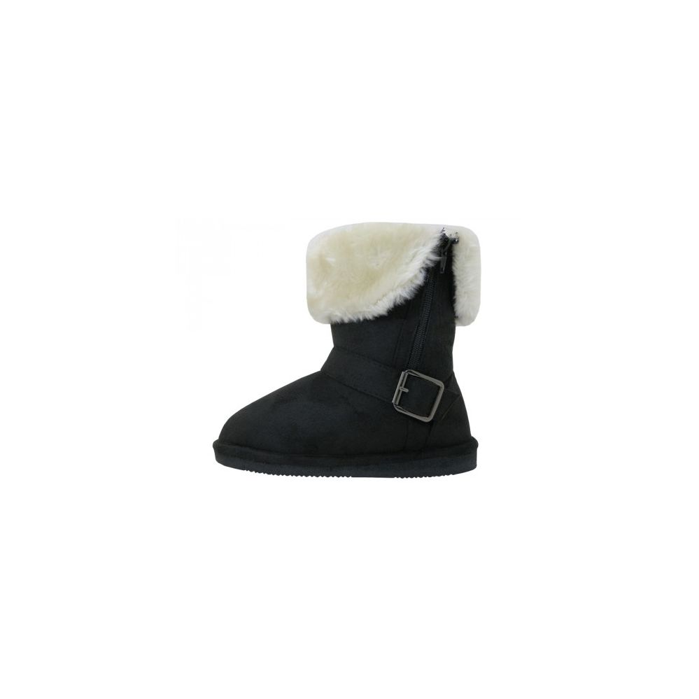 Wholesale Footwear Youth's Micro Suede Fold Over Boots With Faux Fur Lining & Side Zipper In Black