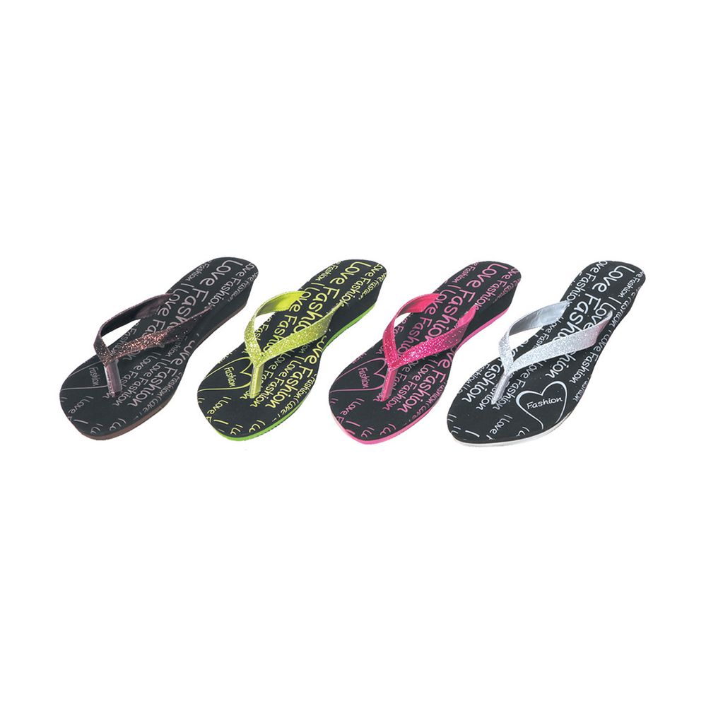 Wholesale Footwear Ladies Glitter Flip Flop Wedge Sandal Distributor