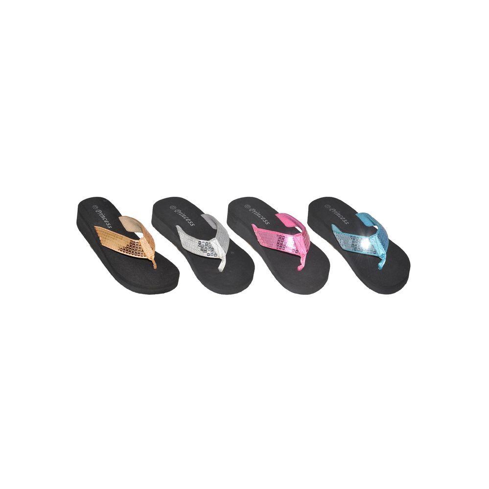 Wholesale Footwear Girls Sequin Wedge Flip Flops