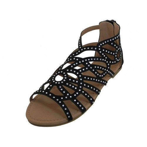 Wholesale Footwear Youth's Rhinestone Top Gladiator Sandals In Black
