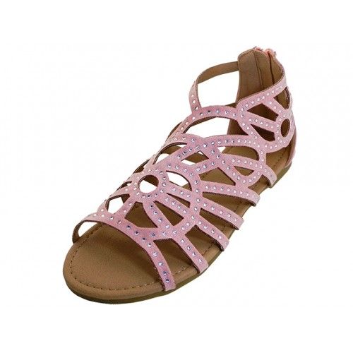 Wholesale Footwear Youth's Rhinestone Top Gladiator Sandals In Pink