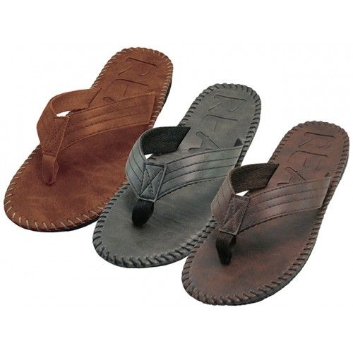Wholesale Footwear Men's Side Stiches Emboss Thong Sandals