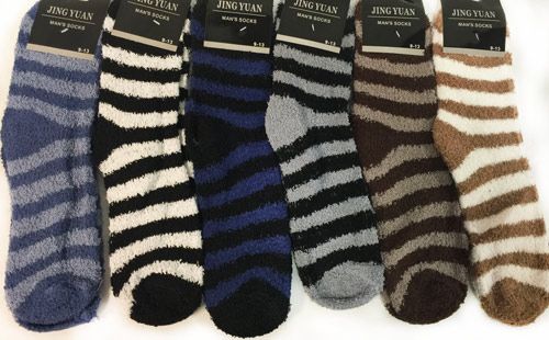 Wholesale Footwear Man Fuzzy Socks With Stripes Assorted