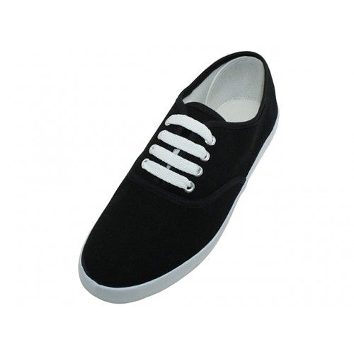Wholesale Footwear Women's Comfortable Casual Canvas Lace Up Shoes Black With White Out Sole