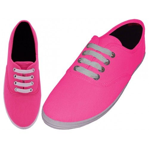 Wholesale Footwear Women's Lace Up Casual Canvas Shoes Neon Fuchsia