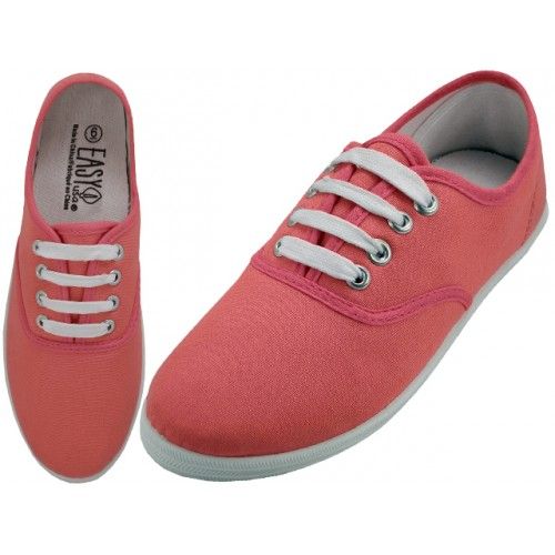 Wholesale Footwear Women's Lace Up Casual Canvas Shoes ( *persimon Color )