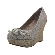 Wholesale Footwear Women's"angeles Shoes High Wedge Sandal Beige Color