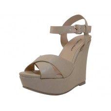 Wholesale Footwear Women's "angeles Shoes" HI-Platform Strip Sandals Beige Color