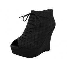 Wholesale Footwear Women's "angeles Shoes" High Platform Ankle Hts. Shoes Black Color