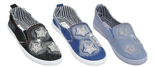 Wholesale Footwear Womans Canvas Printed Jean Flats