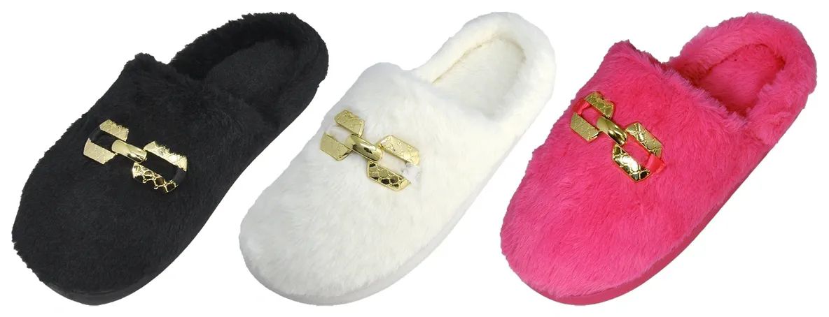 Wholesale Footwear Assorted Ladies Fuzzy Slippers