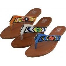 Wholesale Footwear Women's Beaded Patterns Flip Flops