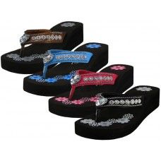 Wholesale Footwear Women's Floral Printed Wedge Rhinestone