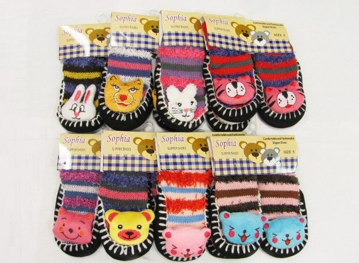 Wholesale Footwear Girls Printed Slipper Socks With Rubber Sole