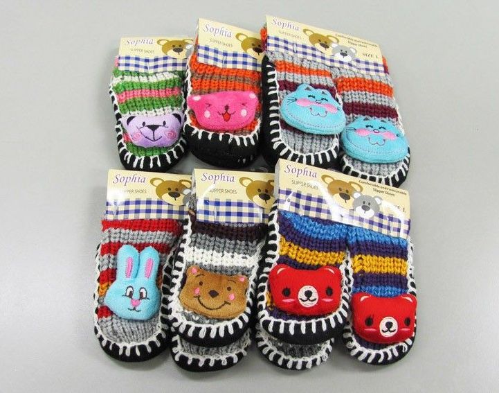 Wholesale Footwear Girls Printed Slipper Socks With Rubber Sole