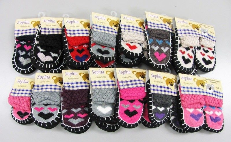 Wholesale Footwear Girls Heart Printed Slipper Socks With Rubber Sole