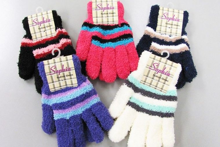 Wholesale Footwear Ladies Cozy Glove With Stripe