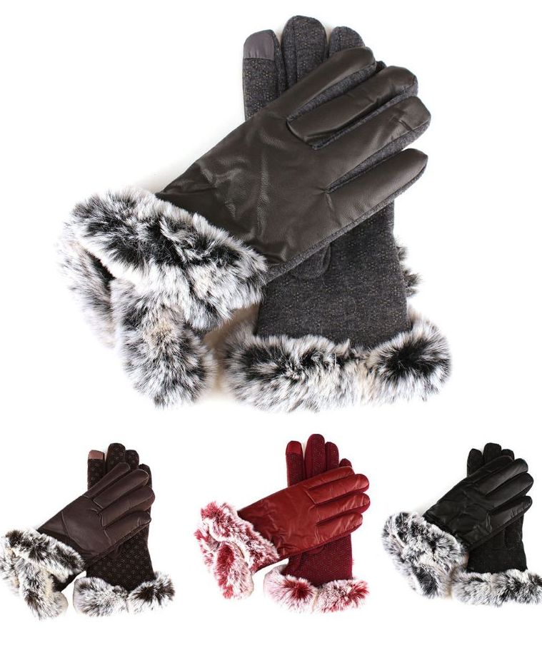 Wholesale Footwear Womans Fashion Fur Cuffed Extreme Weather Texting Gloves