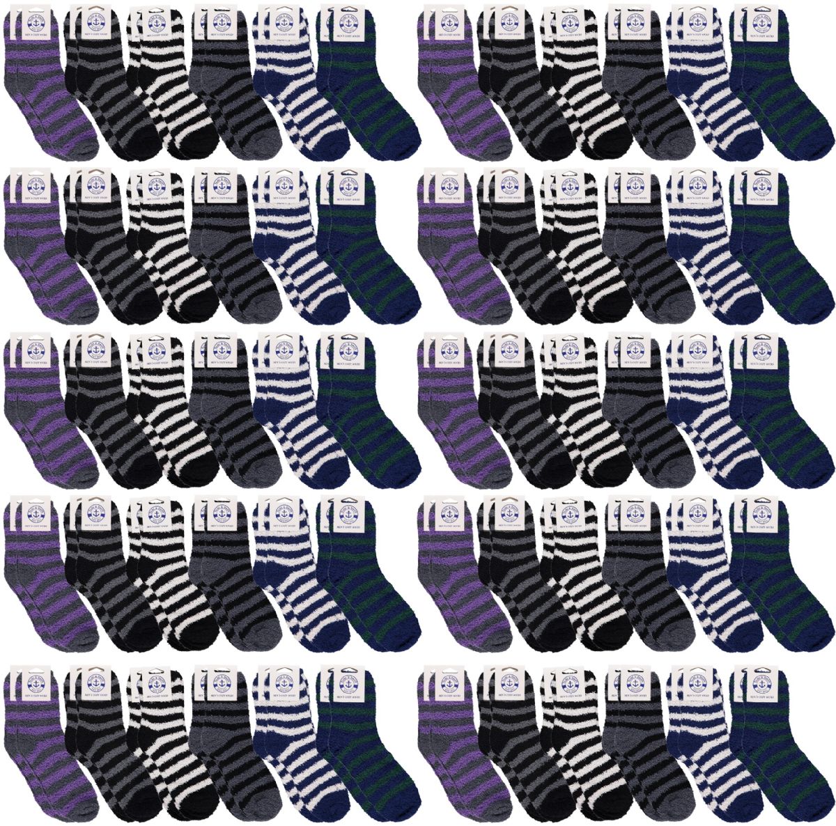 Wholesale Footwear Yacht & Smith Men's Warm Cozy Fuzzy Socks, Stripe Pattern Size 10-13
