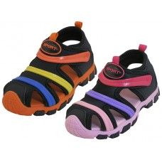 Wholesale Footwear Children's Rainbow Strip Upper  Touch Closure Sandals