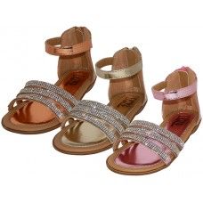 Wholesale Footwear Girl's Rhinestone Upper With Ankle Strip Sandals